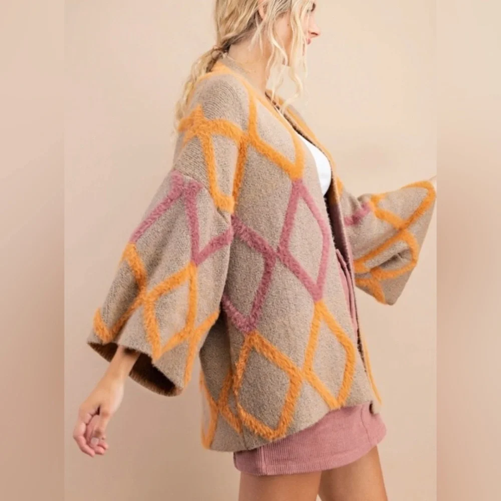 KORI Diamond Pattern Plush Coatigan Sweater - Picture 7 of 10